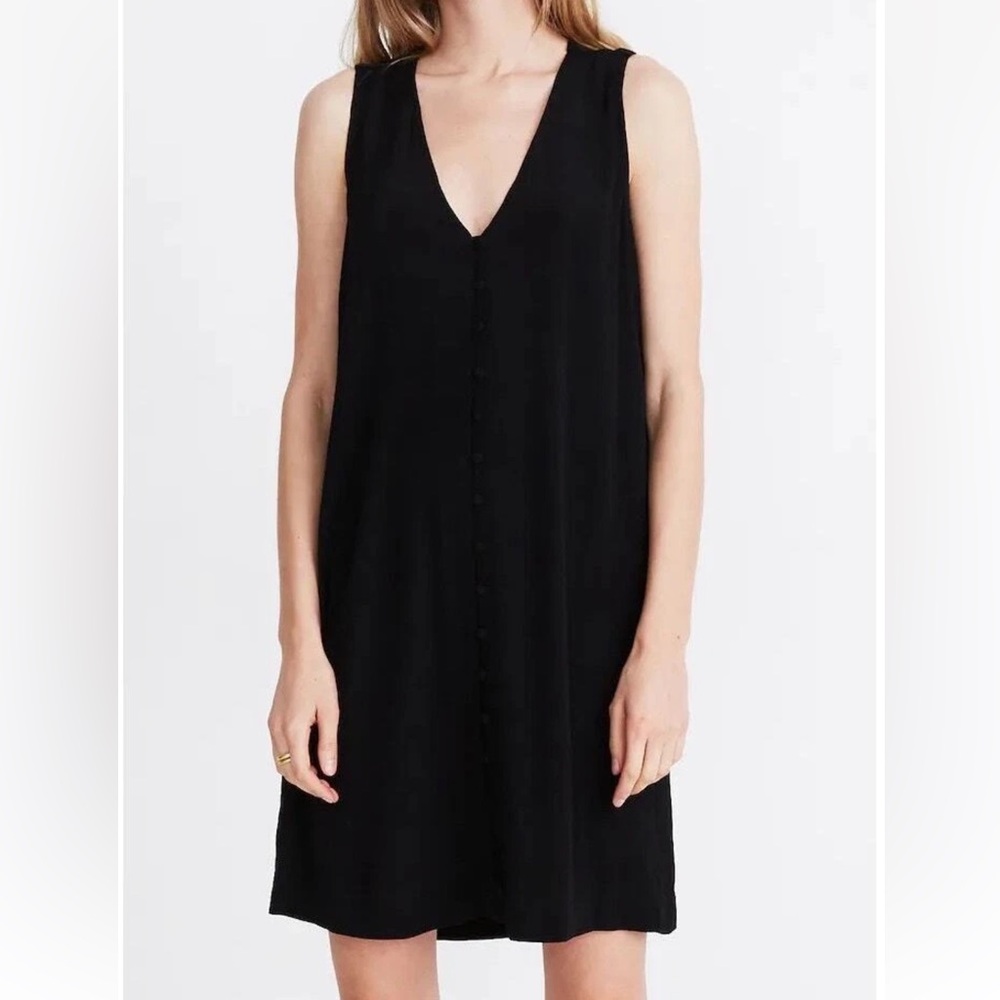 Madewell Black Sleeveless V-Neck Dress with Buttons Size XXS